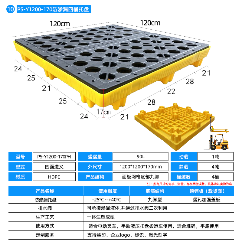 10PS-Y1200-170防渗漏四桶托盘